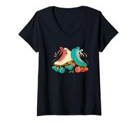 Mujer Patines de Cuatro Ruedas Coloridos Arte recreativo Patinador Camiseta Cuello V
