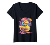 Mujer Pato de Goma Disco Música Bailando Goma Pato Disco Ball Camiseta Cuello V