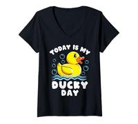 Mujer Pato de Goma Divertido Hoy es el día de mi Patito Lucky Camiseta Cuello V