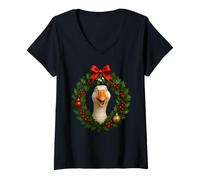 Mujer Pato Divertido Navidad Aves de Corral Animal de Granja Navidad Camiseta Cuello V