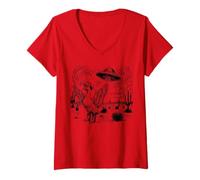 Mujer Pato Vaquero OVNI Farfelu UFO Western Divertido Camiseta Cuello V