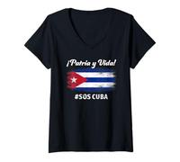 Mujer Patria y Vida SOS Bandera Cuba Libre Cuba Camiseta Cuello V