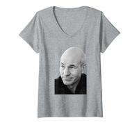 Mujer Patrick Stewart Actor Capitán Jean Luc Picard Star Trek 1988 Camiseta Cuello V