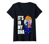 Mujer Patrimonio de la Bandera de ADN de Mezcla India y Camiseta Cuello V