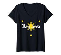 Mujer Patrimonio Filipino del Área de la Bahía Sun & Stars, Filipino Camiseta Cuello V