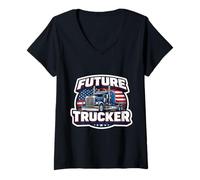 Mujer Patriot Future Trucker Niño Hijo Niño Camionero Conductor Americano Camiseta Cuello V