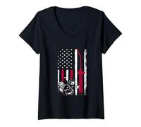 Mujer Patriot Welder Red Line, Bandera Estadounidense y Estadounidense, Soldadura patriótica Camiseta Cuello V