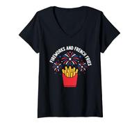Mujer Patriotic 4th of July Independence Day Fireworks and French Camiseta Cuello V