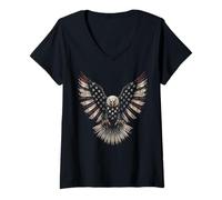Mujer Patriotic American Flag Bald Eagle USA Pride 4th of July Camiseta Cuello V