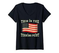Mujer Patriotic American Turning Point Bandera de EE.UU. Libertad Camiseta Cuello V