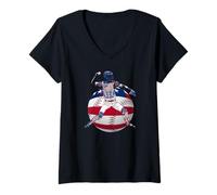 Mujer Patriotic Baseball Catcher Gear USA American Flag Theme Art Camiseta Cuello V