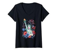 Mujer Patriotic Lady Liberty Bubble Gum American Flag Art tee Camiseta Cuello V