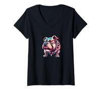 Mujer Patriotic Paws Bold USA Bulldog Camiseta Cuello V
