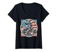 Mujer Patriotic Sasquatch Bigfoot Monster Truck Bandera de Estados Unidos Camiseta Cuello V