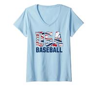 Mujer Patriotic USA American Flag Baseball players Camiseta Cuello V