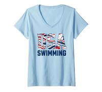 Mujer Patriotic USA American Flag Swimming. Camiseta Cuello V