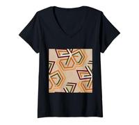 Mujer Patrón Abstracto Geométrico Marrón Verde Y Naranja Triángulos Camiseta Cuello V