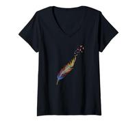 Mujer Patrón colorido pluma con pájaros voladores hombres mujeres gráfico Camiseta Cuello V