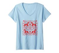 Mujer Patrón de Caballo dala Sueco Tradicional Dalarna Arte Popular Camiseta Cuello V