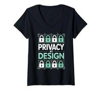 Mujer Patrón de Circuito de candado de Seguridad Privacy by Design Tech Camiseta Cuello V