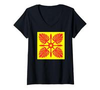 Mujer Patrón de edredón Hawaiano Royal Hawaii Ali'I Island Heritage Camiseta Cuello V
