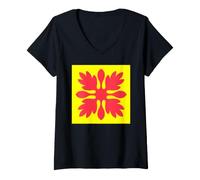 Mujer Patrón de edredón Hawaiano Royal Hawaii Ali'I Island Heritage Camiseta Cuello V