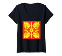 Mujer Patrón de edredón Hawaiano Royal Hawaii Ali'I Island Heritage Camiseta Cuello V