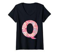 Mujer Patrón de escala de sirena Q Letra Diseño Arte Camiseta Cuello V