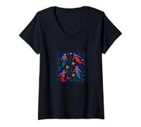 Mujer Patrón de Historia de mar de Sirena Camiseta Cuello V