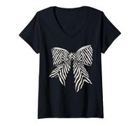 Mujer Patrón de Piel de Animal de Cebra Lindo Disfraz niña Coqueta Arco Camiseta Cuello V
