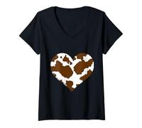 Mujer patrón estampado vaca marrón - Heart Brown Cow Pattern Camiseta Cuello V