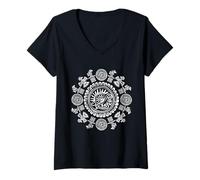 Mujer Patrón geométrico de símbolos étnicos en Estilo Ornamental Camiseta Cuello V