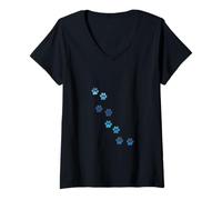 Mujer Patrón Huellas de Animales Azules Gato Perros Mascotas Patas Camiseta Cuello V