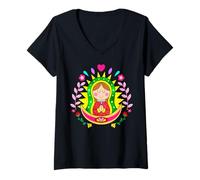 Mujer Patrona de México Guadalupana Virgen Reina de la Hispanidad Camiseta Cuello V