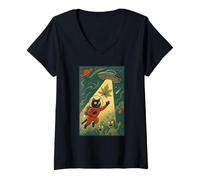Mujer Patrulla de Hierba gatera intergaláctica Gato Espacial Aventura Secuestro Camiseta Cuello V