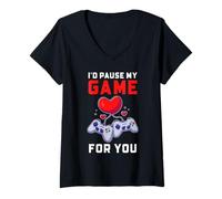 Mujer Pausaría mi Juego por ti, a los Jugadores Les Encanta el diseño de Humor Camiseta Cuello V