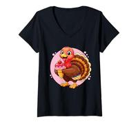 Mujer Pavo Comiendo Helado Gráfico Niños Niñas Amante de Turquía Camiseta Cuello V