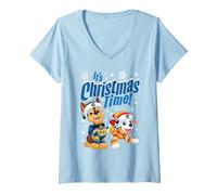 Mujer Paw Patrol Chase and Marshall Christmas Time Camiseta Cuello V
