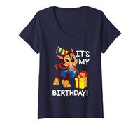Mujer Paw Patrol It's My Birthday Happy Birthday Chase Camiseta Cuello V