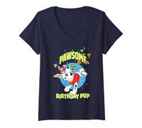 Mujer Paw Patrol Pawsome Birthday Pup Happy Birthday Marshall Camiseta Cuello V