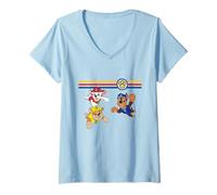 Mujer Paw Patrol Pups In Action Retro Multicolor Racing Stripes Camiseta Cuello V