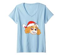 Mujer Paw Patrol Skye Christmas Santa Hat Camiseta Cuello V