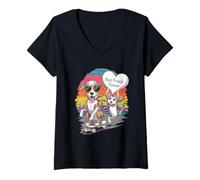 Mujer Paws And Relax Dibujos Animados Gato Perro Café Sofá Escena Divertido Juego de palabras Camiseta Cuello V