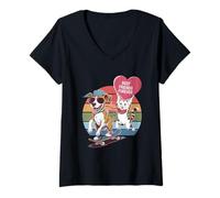 Mujer Paws And Relax Dibujos Animados Gato Perro Café Sofá Escena Divertido Juego de palabras Camiseta Cuello V
