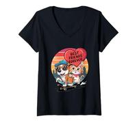 Mujer Paws And Relax Dibujos Animados Gato Perro Café Sofá Escena Divertido Juego de palabras Camiseta Cuello V
