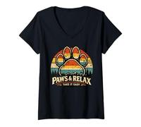 Mujer Paws and Relax - Pata de Perro, diseño Vintage Camiseta Cuello V