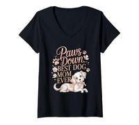 Mujer Paws Down Best Dog Mom Ever, lindos lazos para cachorros Camiseta Cuello V