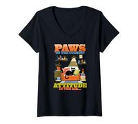 Mujer Paws on the cushion attitude in the air Camiseta Cuello V