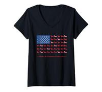 Mujer Paws Stripes 4th July Flag Black Long Haired Dachshund Lover Camiseta Cuello V