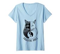 Mujer Pawsitive Vibes Divertido Amante de Gatos Yoga Profesor Yin Tang Zen Camiseta Cuello V